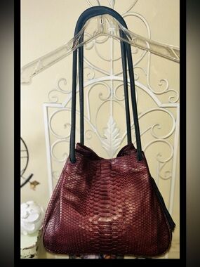 Archipelago Design Burgundy Genuine Python Leather Hobo Shoulder Bag RARE